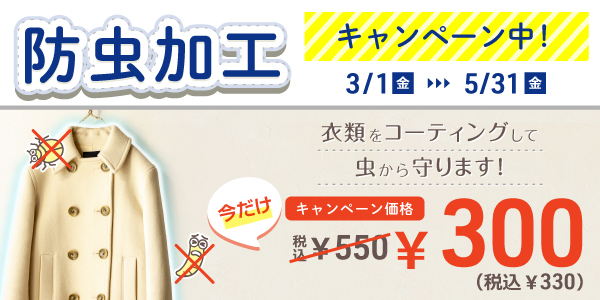 【5/31迄】防虫加工キャンペーン　今だけの特別価格！